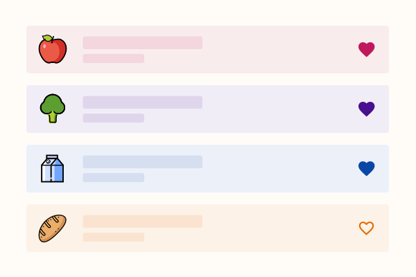 List of products with a few of them marked as favorites.
